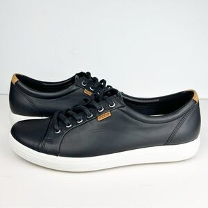 Ecco Soft 7 Black Leather Lace Up Contemporary Shoes Sneakers EU 41 US 10-10.5